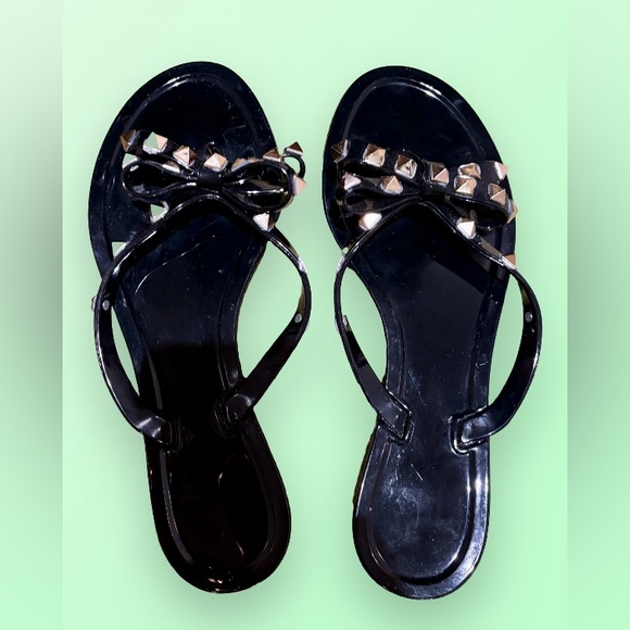 Gold embellished flip flops. Size 8 (39) Never Worn - Picture 2 of 3